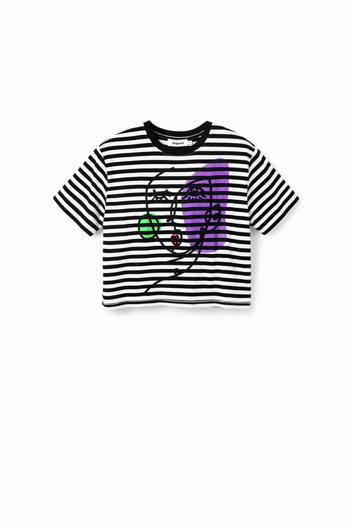 Desigual Ros Short Sleeve Striped Tee in Black - Arielle Clothing