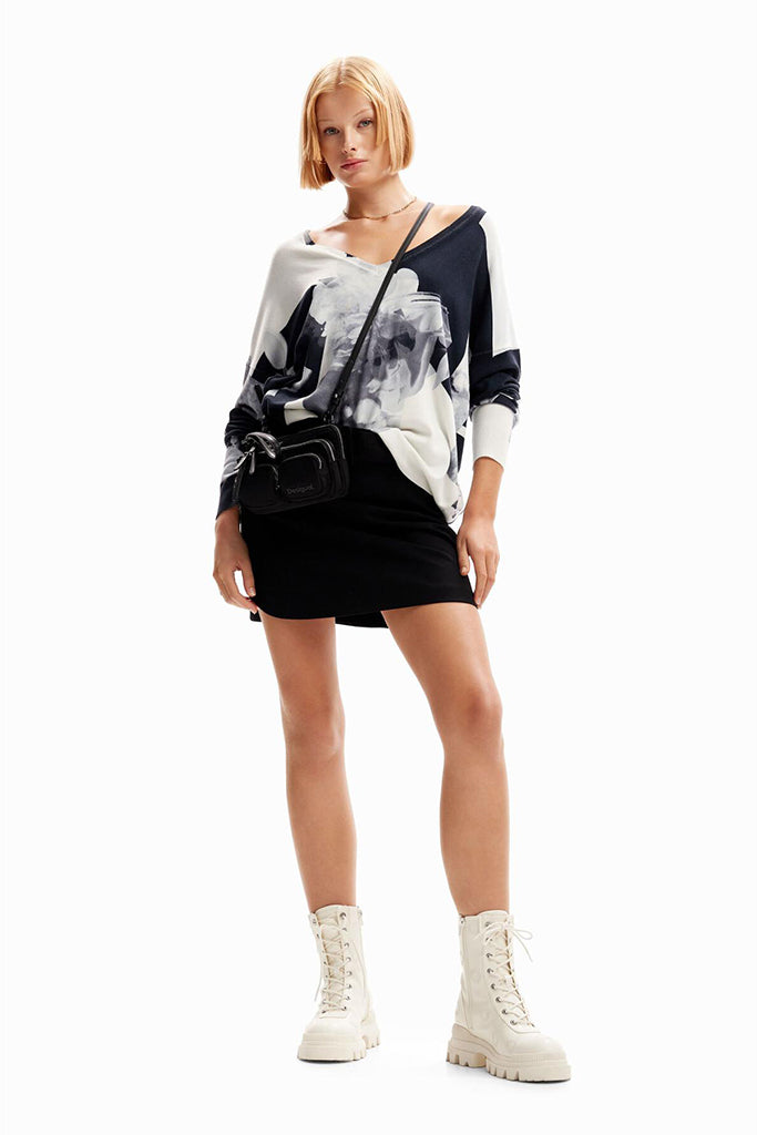 Desigual Oversized Fine Knit Collage Sweater in Raw - Arielle Clothing