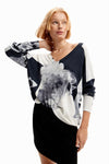 Desigual Oversized Fine Knit Collage Sweater in Raw - Arielle Clothing