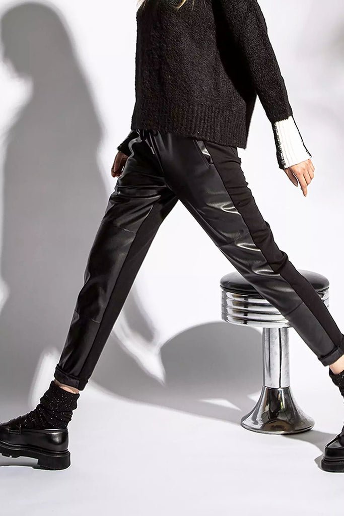 Funky Staff You2 Vegan Leather Trousers in Black - Arielle Clothing