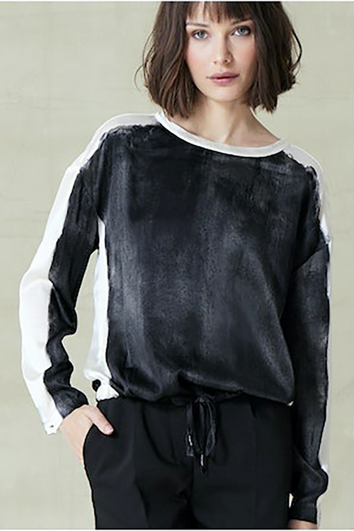 Go Silk Draw Up Close Top in shadow Dye Black - Arielle Clothing
