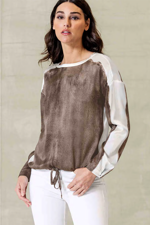 Go Silk Draw Up Close Top in shadow Dye Neutral - Arielle Clothing