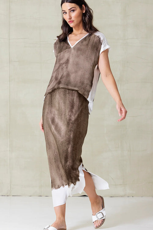 Go Silk Long For It Skirt in Shadow Dye Neutral - Arielle Clothing