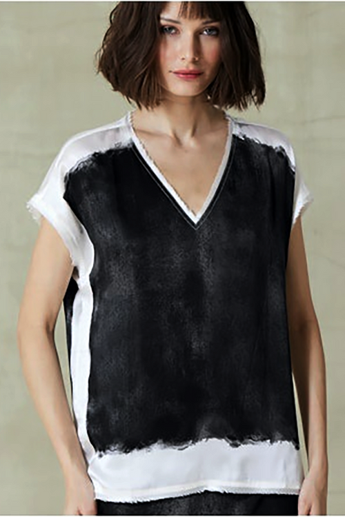 Go Silk Luxe Raw Revisited Tee in Shadow Dye Black - Arielle Clothing
