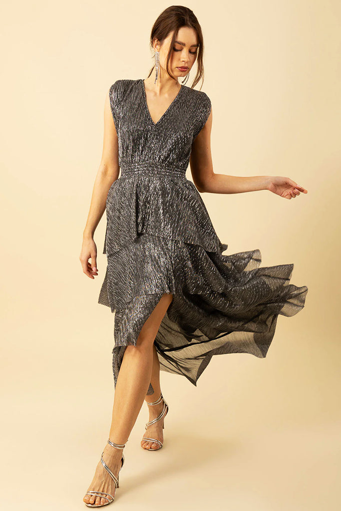 Hale Bob Adelina Lurex Dress in Silver - Arielle Clothing