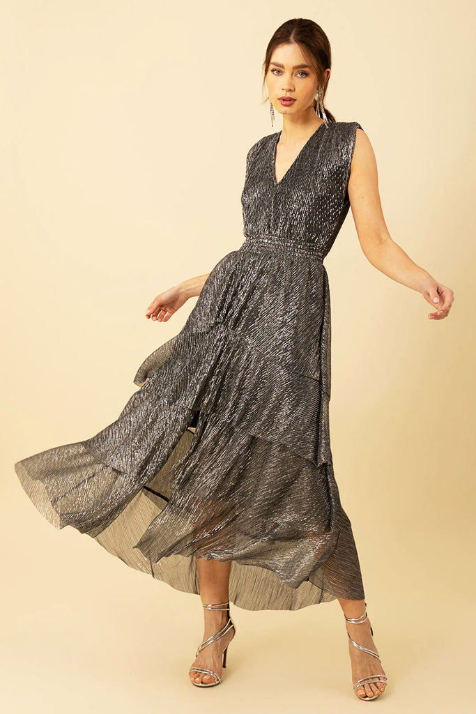 Hale Bob Adelina Lurex Dress in Silver - Arielle Clothing