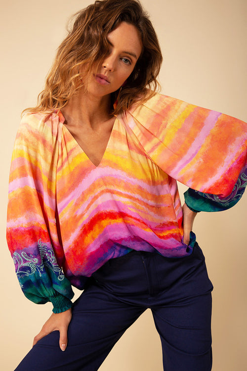 Hale Bob Bailey Tie Dye Blouse in Coral - Arielle Clothing