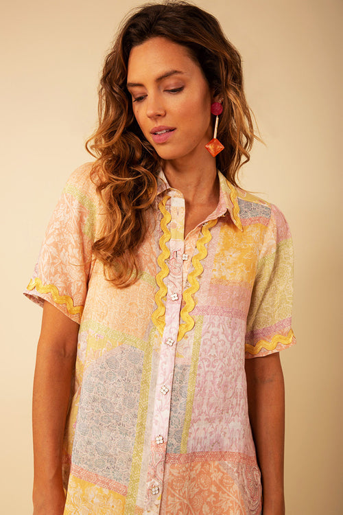 Hale Bob Taylor Short Sleeve Linen Shirt in Peach - Arielle Clothing
