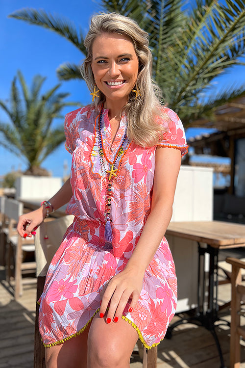 Place du Soleil Short Sleeve Floral Shirt in Multi Pink - Arielle Clothing