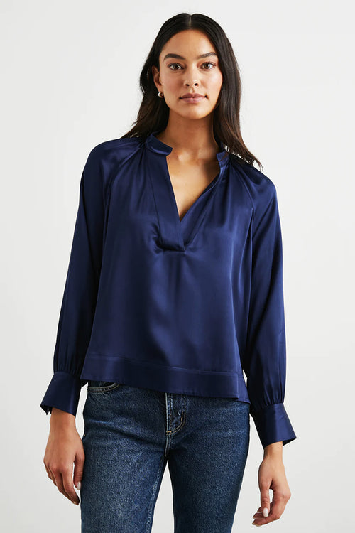 Rails Wynna Satin Blouse in Navy - Arielle Clothing