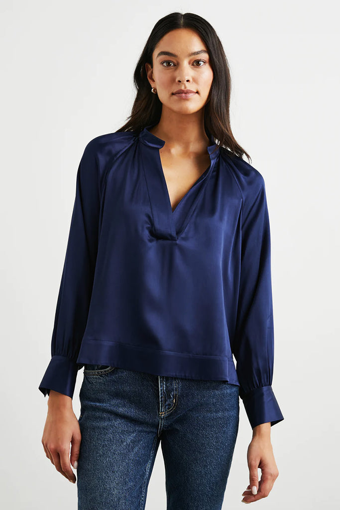 Rails Wynna Satin Blouse in Navy - Arielle Clothing