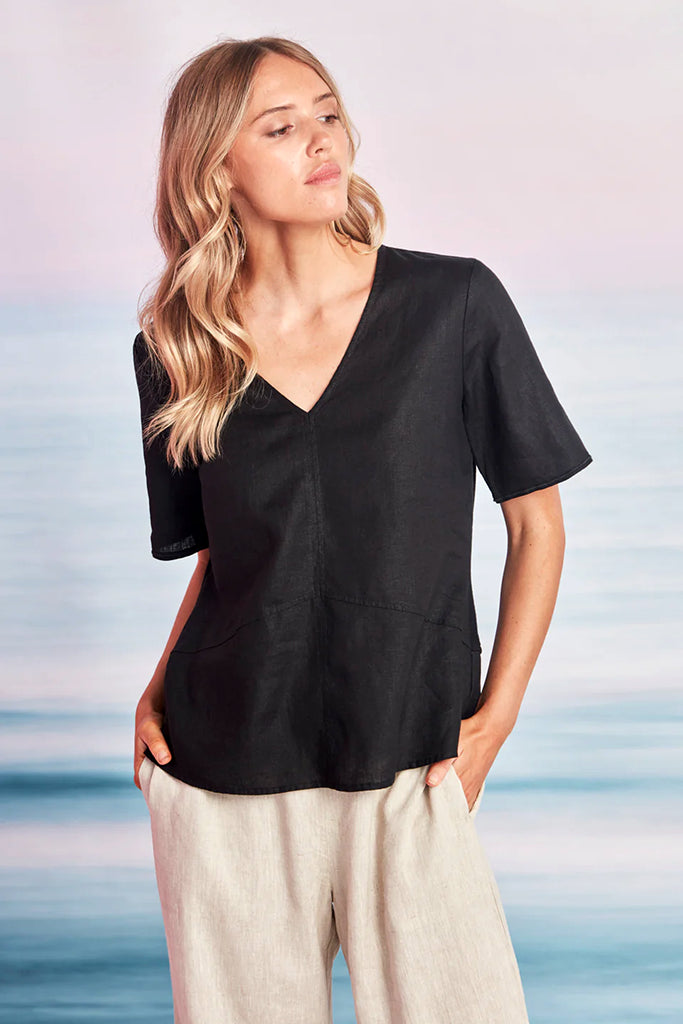 Verge Greer Linen Top in Black - Arielle Clothing