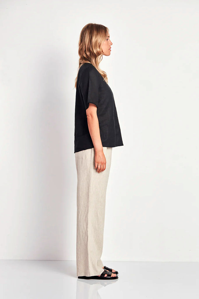 Verge Greer Linen Top in Black - Arielle Clothing