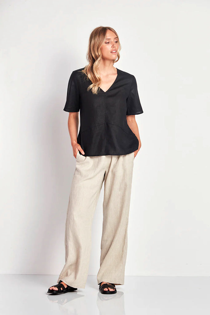 Verge Greer Linen Top in Black - Arielle Clothing