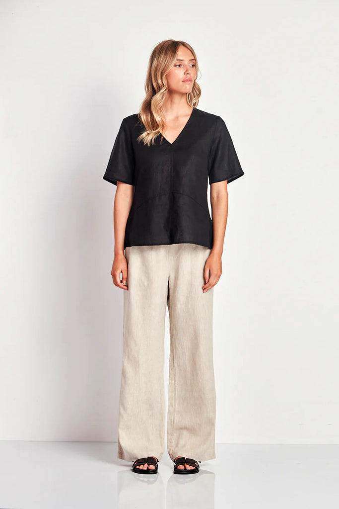 Verge Greer Linen Top in Black - Arielle Clothing