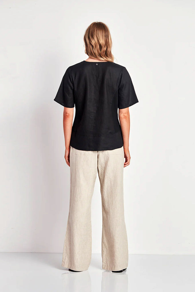 Verge Greer Linen Top in Black - Arielle Clothing