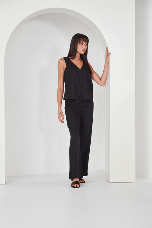 Verge Land Linen Pants in Black - Arielle Clothing