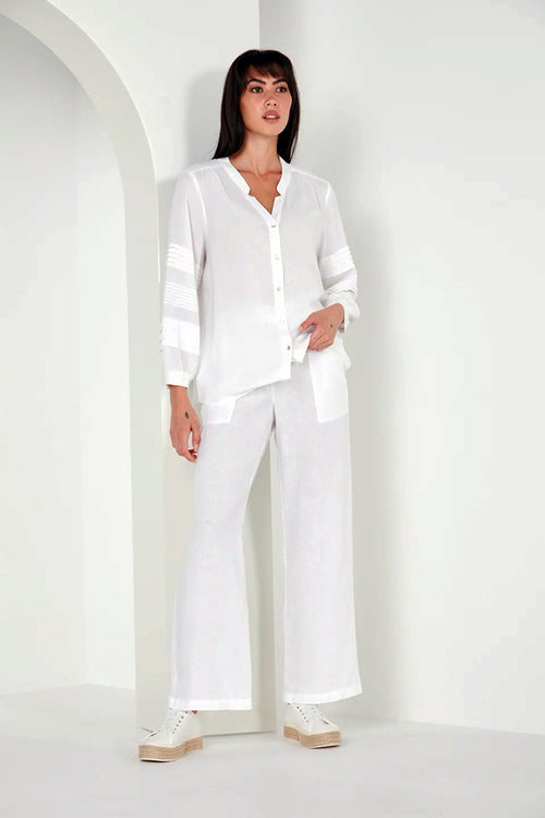 Verge Land Linen Pants in White - Arielle Clothing