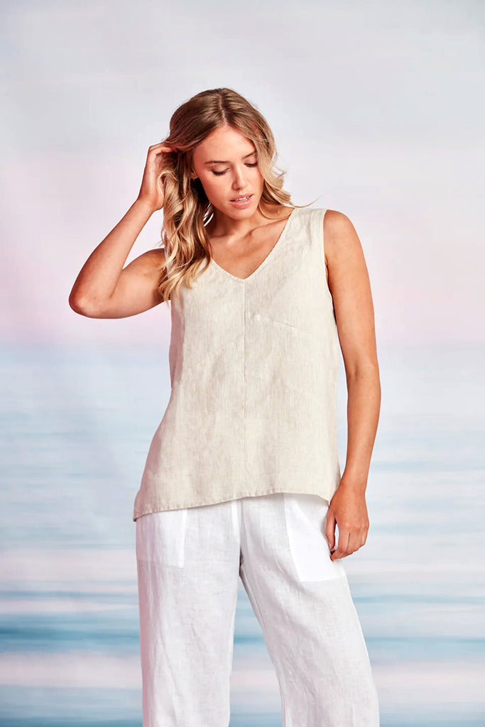 Verge Motivation Linen Tank in Sand - Arielle Clothing