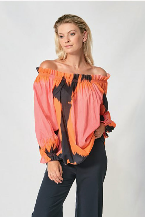 Verge Theme Print Top in Coral - Arielle Clothing