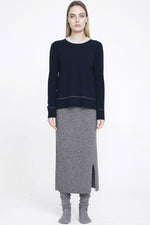 Aleger Cashmere Contrast Collar Crew Neck Sweater in Midnight - Arielle Clothing