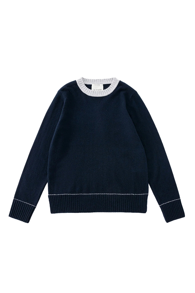 Aleger Cashmere Contrast Collar Crew Neck Sweater in Midnight - Arielle Clothing
