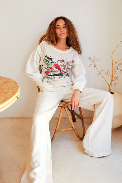 Aldo Martins Papaya Cotton Sweater with Embroidery - Arielle Clothing