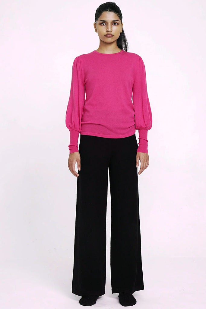Aleger Cashmere Bell Sleeve Round Neck Sweater in Passion Pink - Arielle Clothing