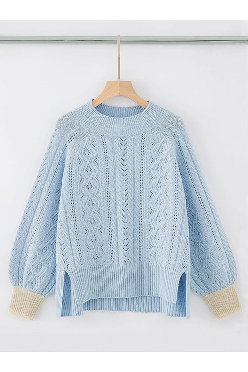 Aleger Cashmere Balloon Sleeve Turtle Neck Sweater in Light Blue - Arielle Clothing