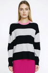 Aleger Cashmere Contrast Stripe Crew Neck Sweater in Navy - Arielle Clothing