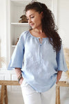 Bypias Love at First Sight Top in Oxford Blue - Arielle Clothing
