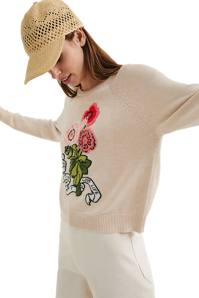 Desigual I Love You Pullover in White Linen - Arielle Clothing