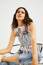 Desigual Patchwork Fringe Tank in Raw - Arielle Clothing