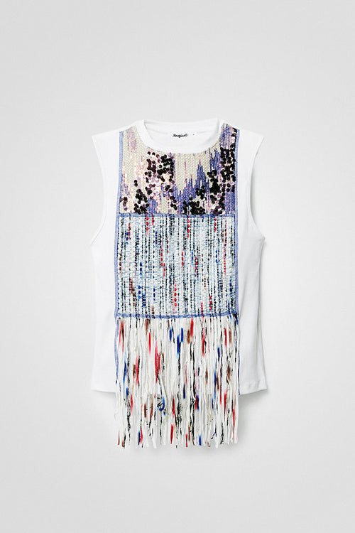 Desigual Patchwork Fringe Tank in Raw - Arielle Clothing