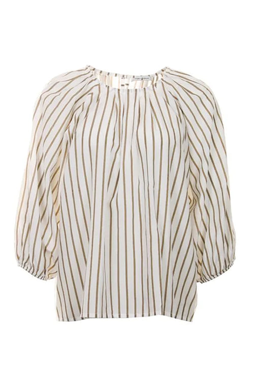 Funky Staff Alana Striped Blouse in White/Taupe - Arielle Clothing