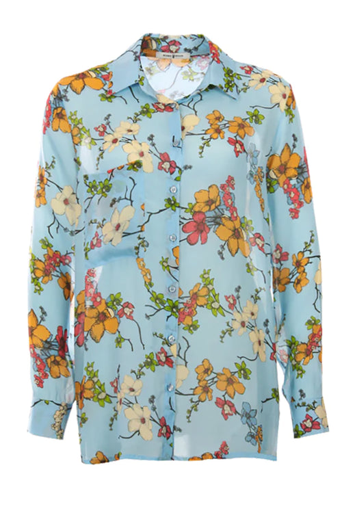 Funky Staff Olivia Blouse in Japan Flower Blue - Arielle Clothing