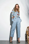 Funky Staff Olivia Blouse in Japan Flower Blue - Arielle Clothing