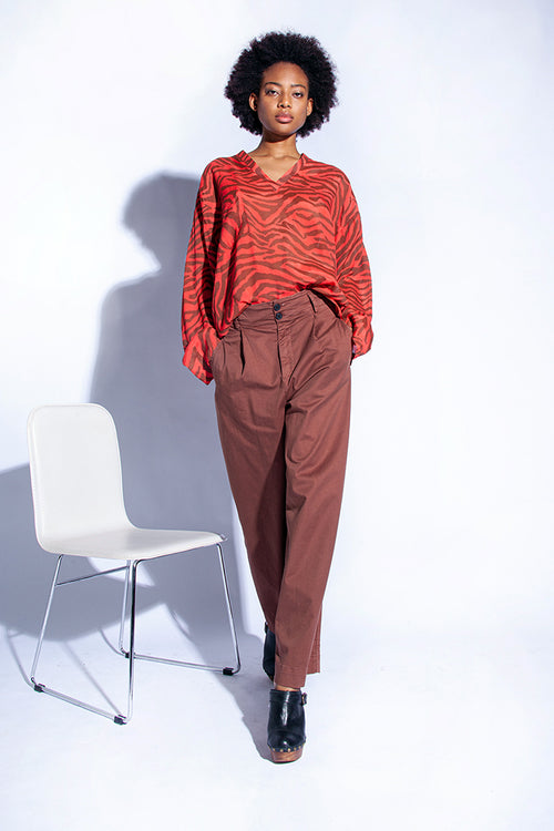 Funky Staff Sanna Zebra Blouse in Cayenne - Arielle Clothing 