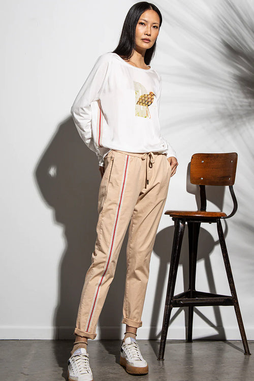 Funky Staff You2 Trousers with Stripe in Sand - Arielle Clothing