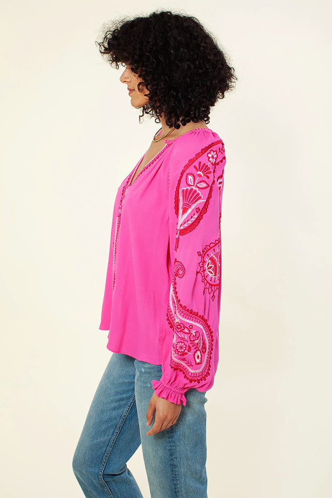Hale Bob Elisa Embroidered Top in Pink - Arielle Clothing