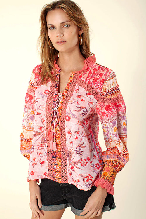 Hale Bob Selena Printed Top in Pink - Arielle Clothing
