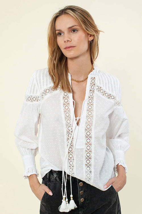 Hale Bob Selena Solid Top in White - Arielle Clothing